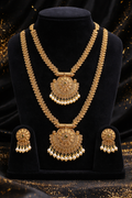 Antique Gold Double Necklace Set - Design 4