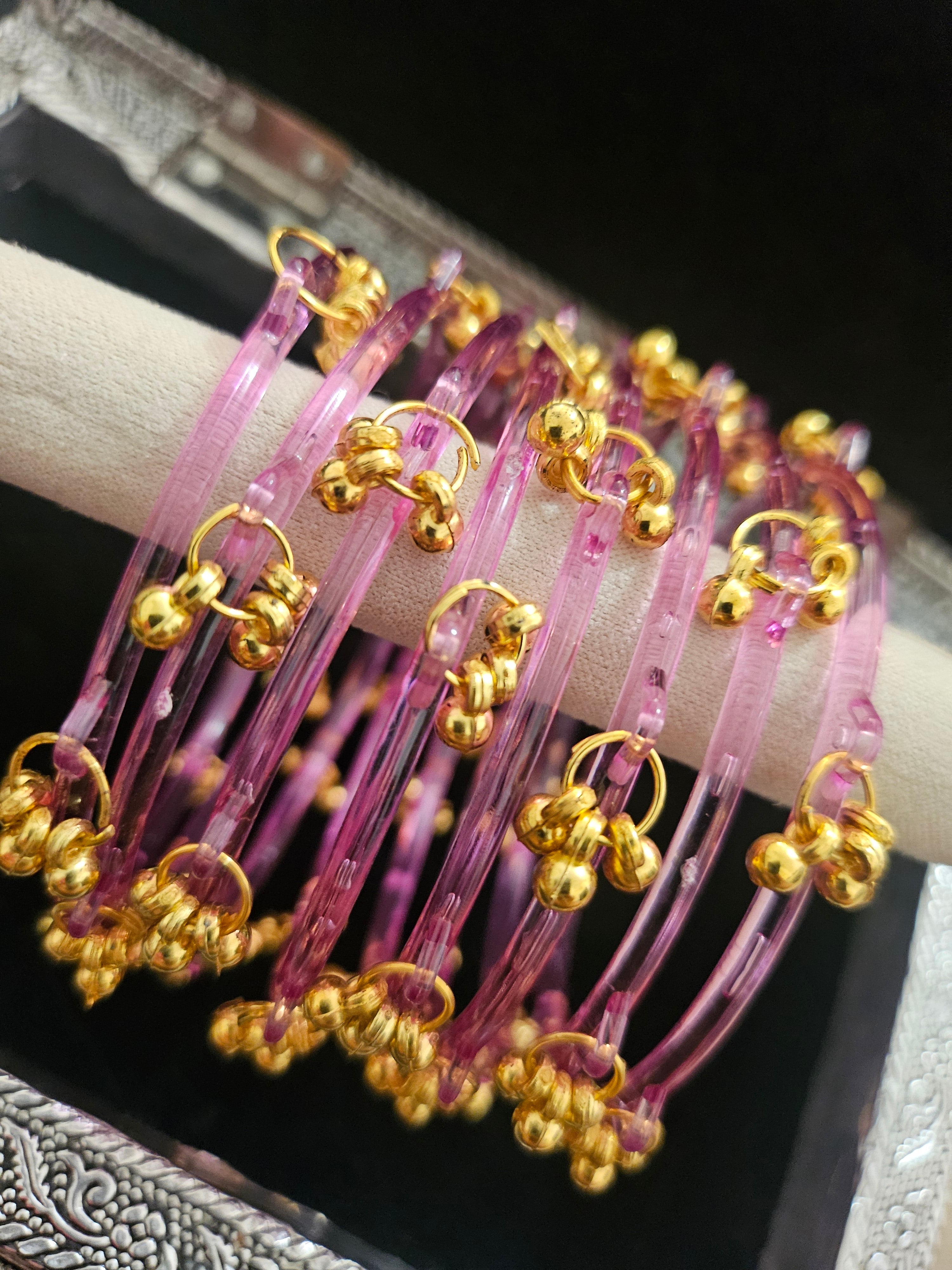 Pink Plastic Kashmiri Bangles