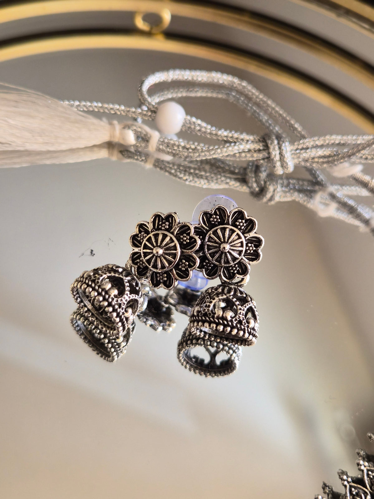 Parure Argentée – Floral Jhumka