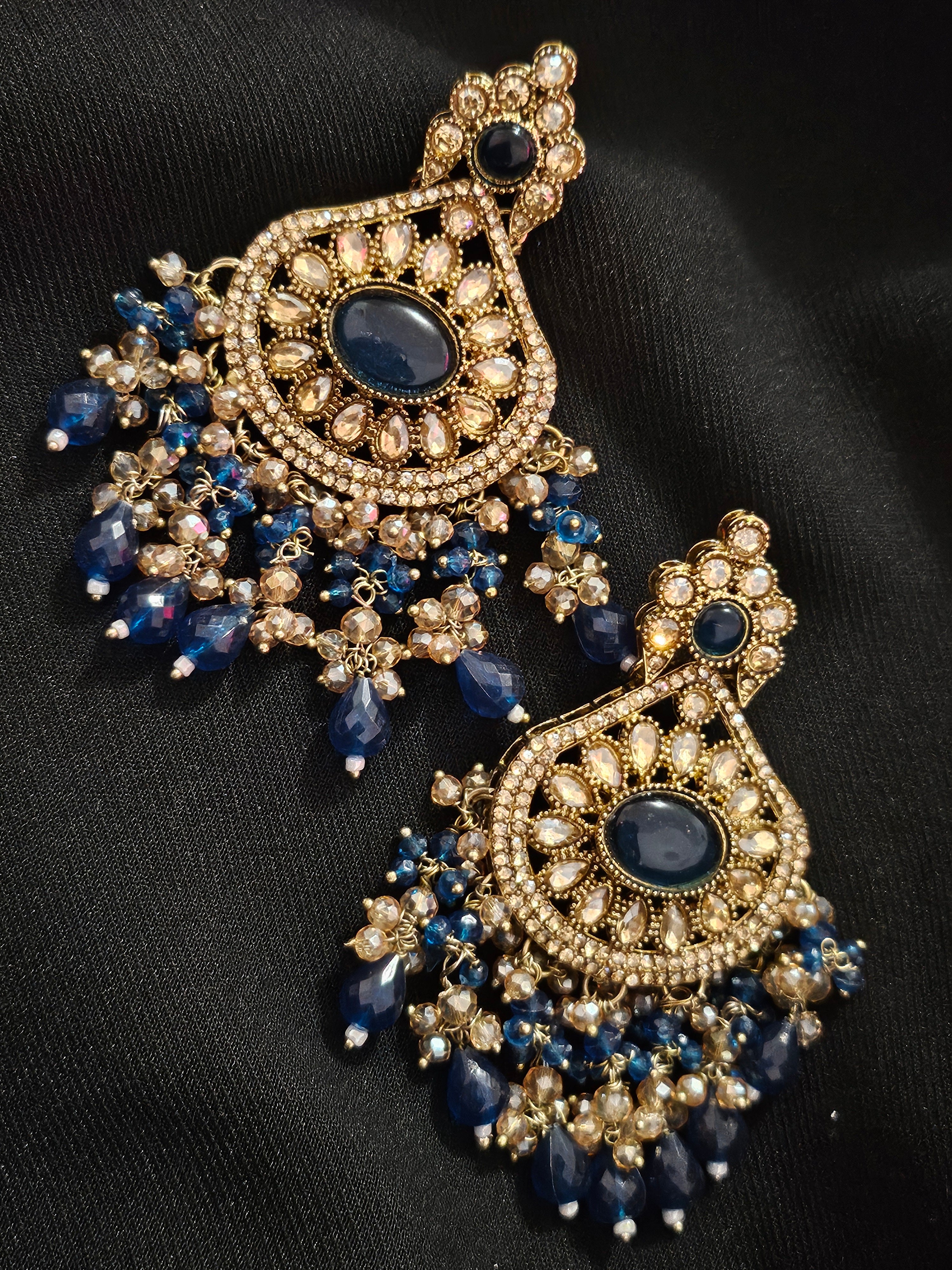 Boucles d’Oreilles Kundan Bleu Nuit