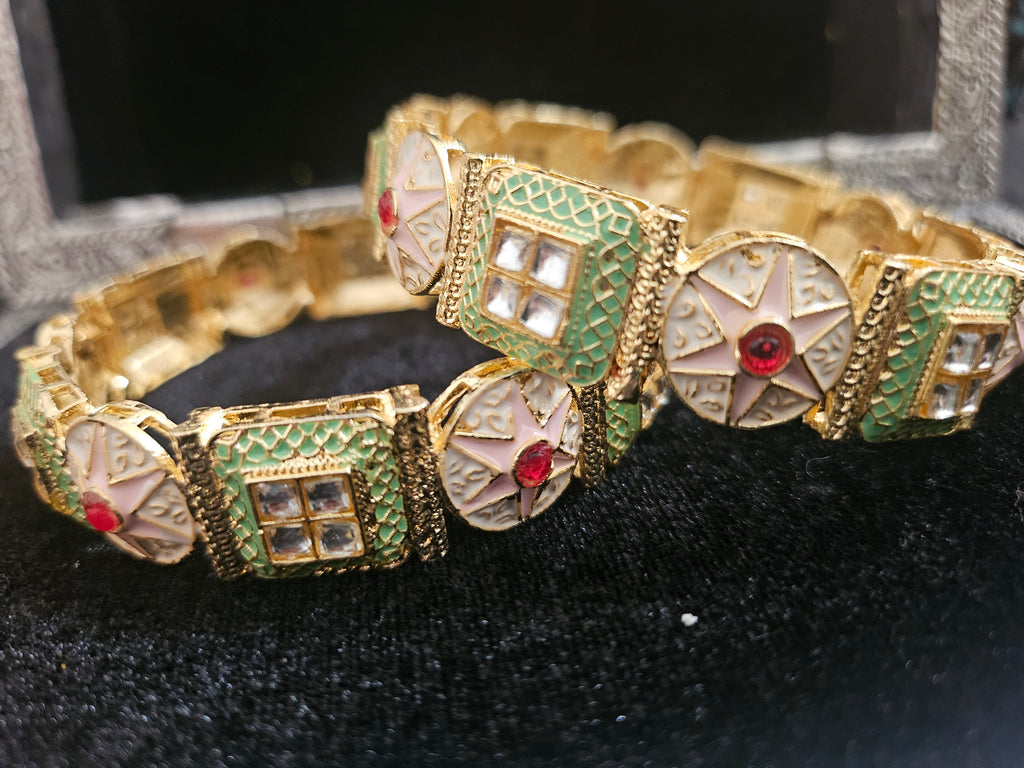 Kundan Bangles Pastel Vert & Rose ✨