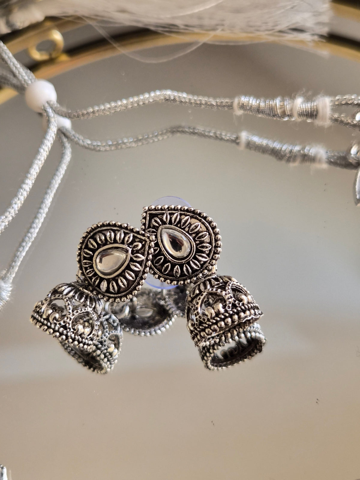 Parure Jhumka Argentée – Teardrop Floral