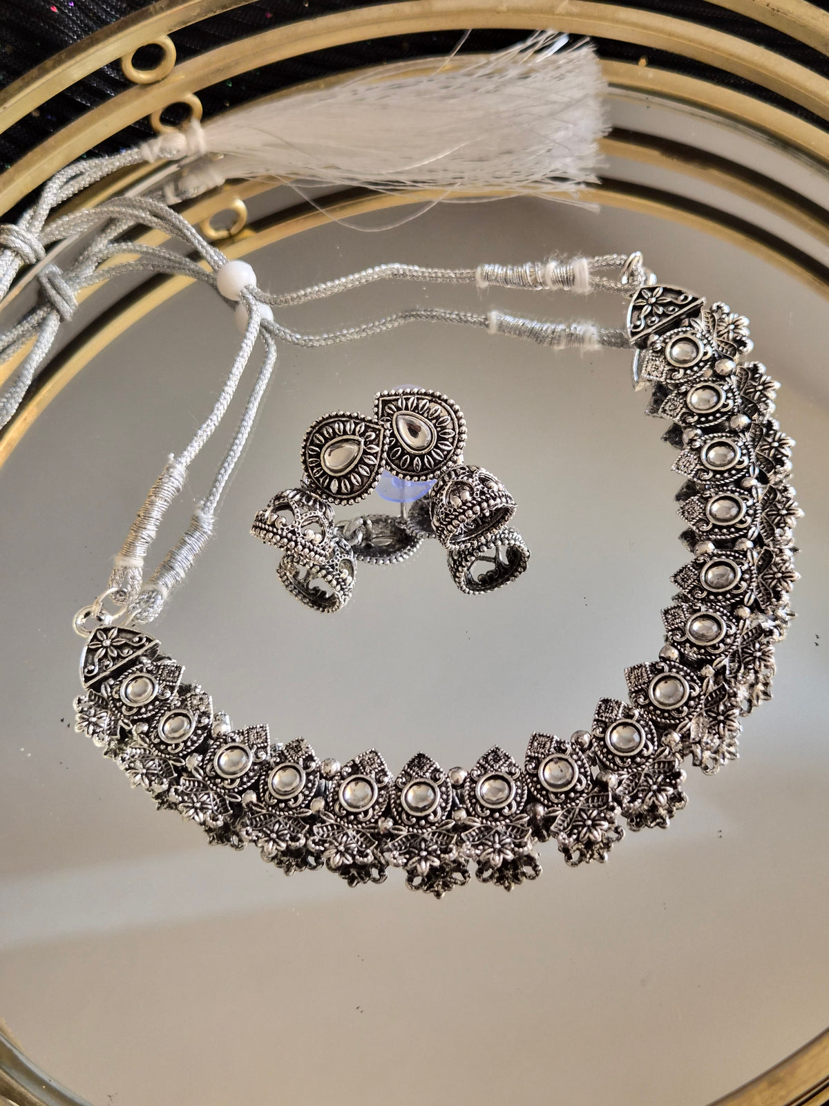 Parure Jhumka Argentée – Teardrop Floral