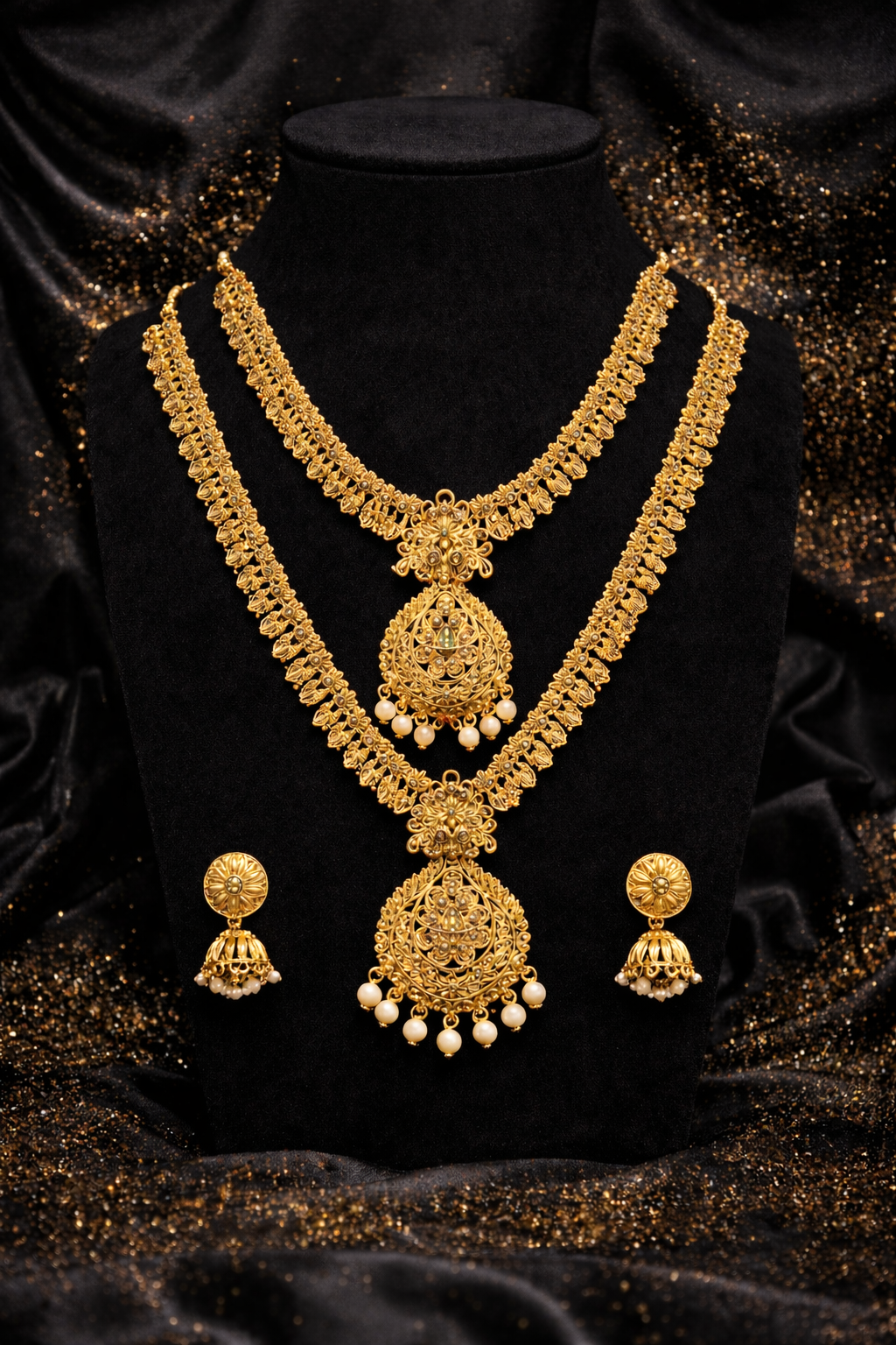 Antique Gold Double Necklace Set - Design 2