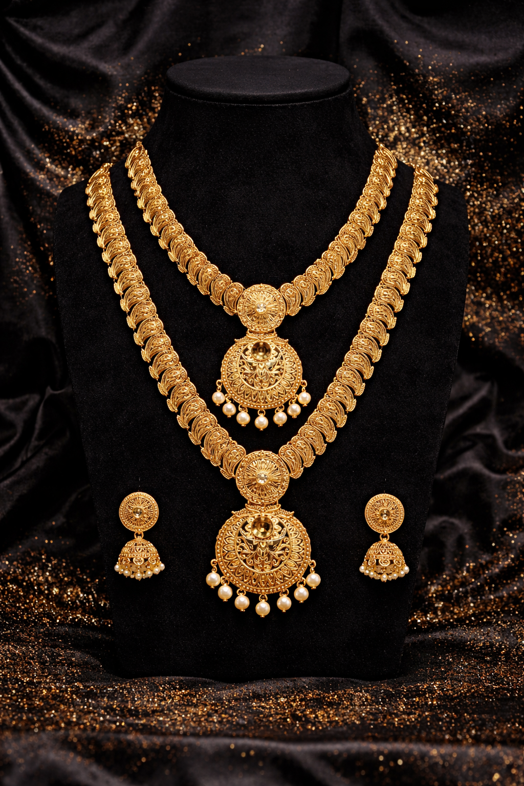 Antique Gold Double Necklace Set- Design 3