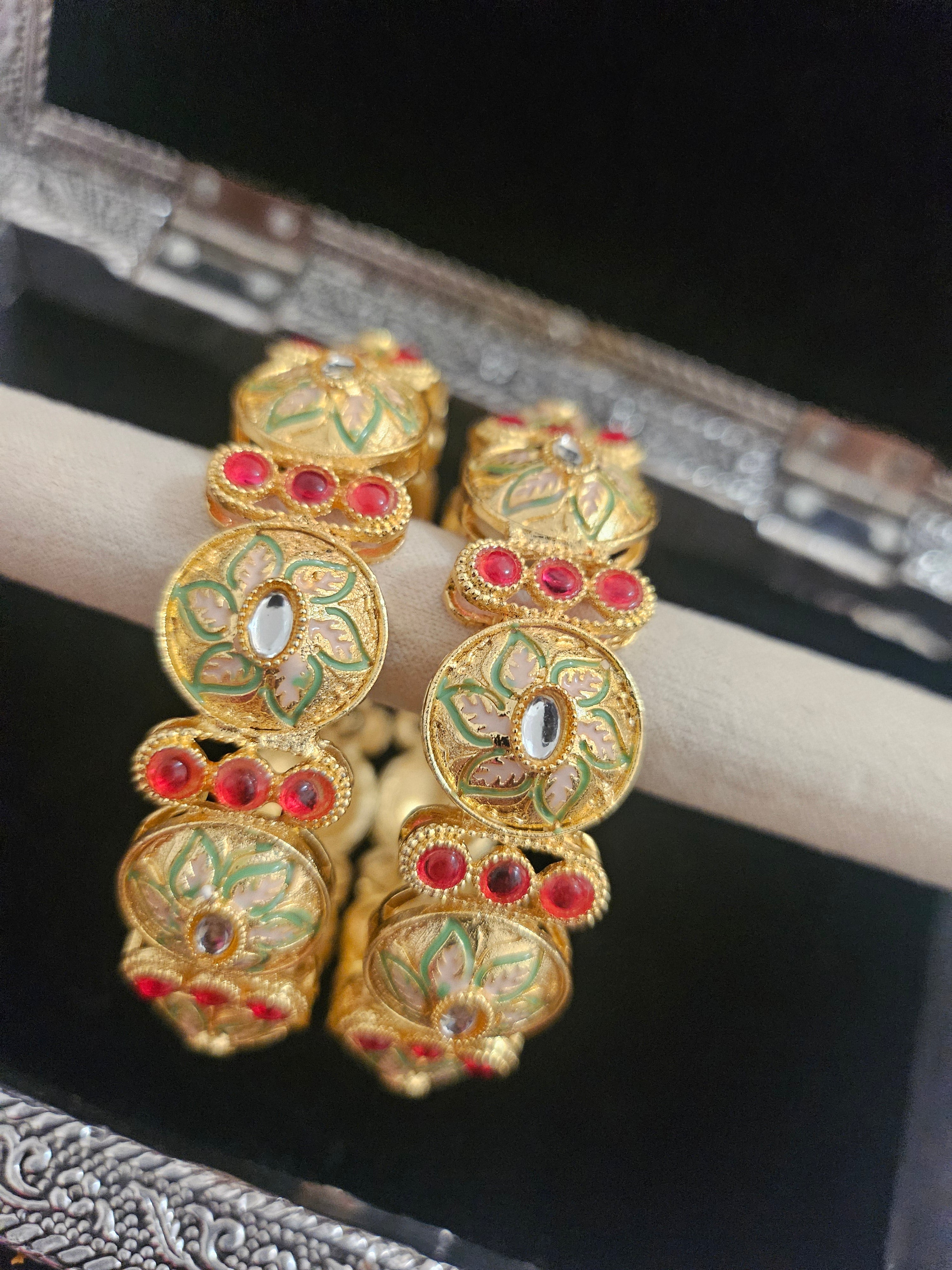 Kundan Bangles Floraux Rouge & Vert ✨