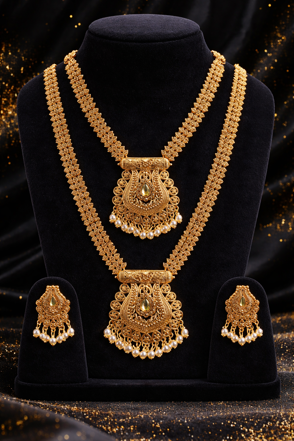 Antique Gold Double Necklace Set - Design 5